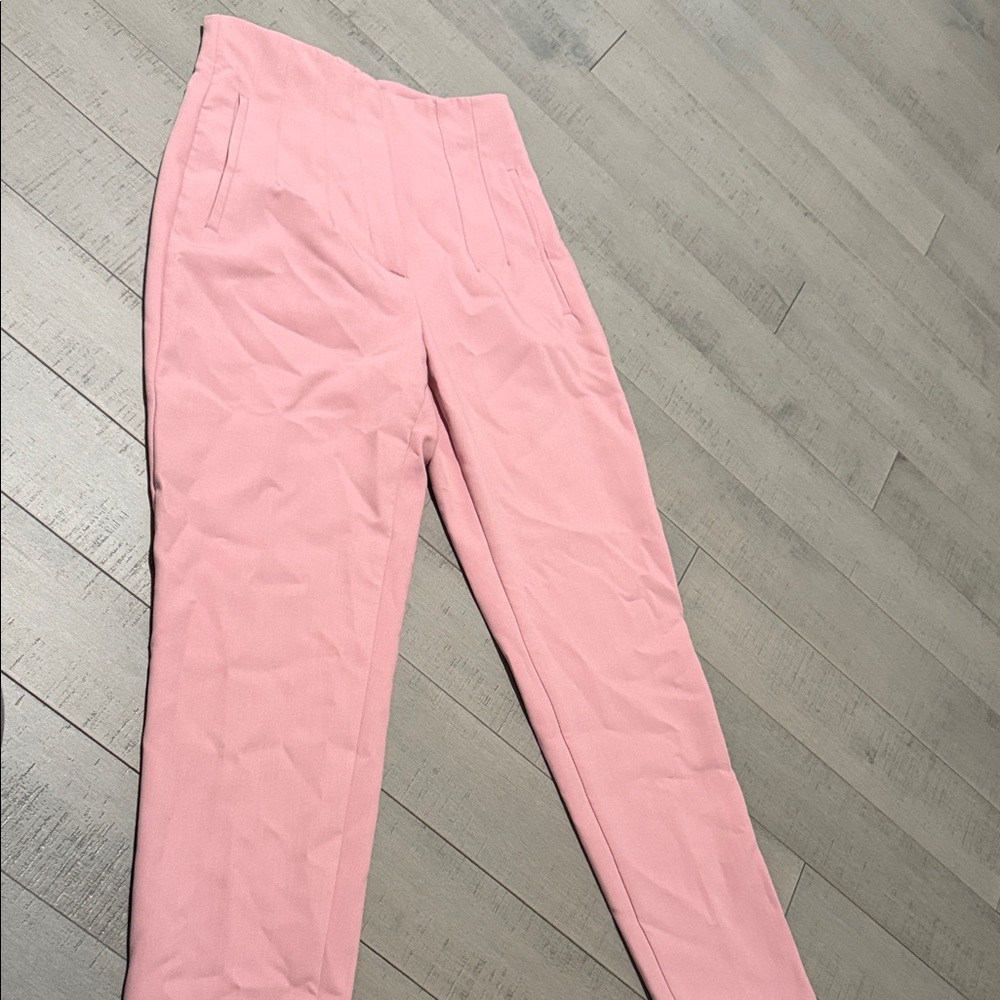 Zara Light Pink High-Rise Tailored Trousers